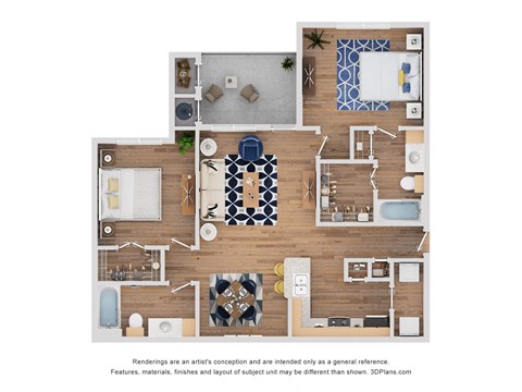 2 bed 2 bath Trinity Floor Plan at The Royse at Parker Boulevard Apartments, Royse City 75189